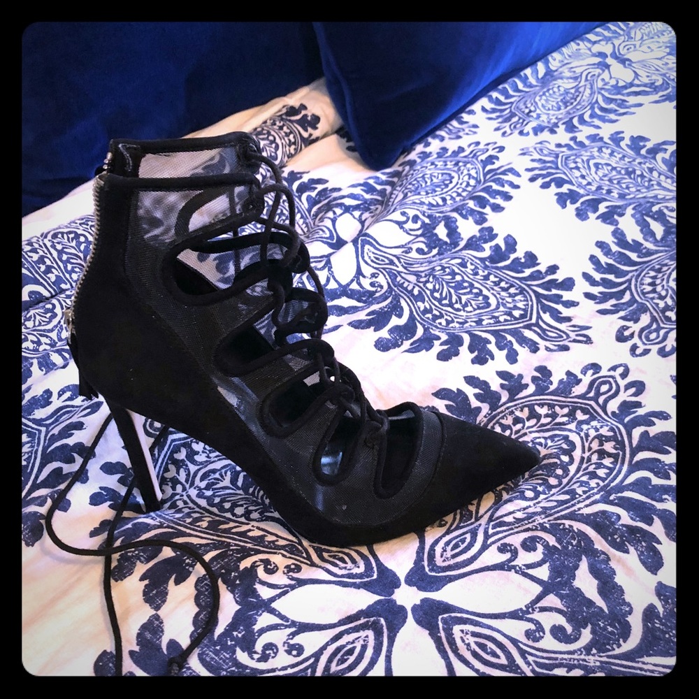 Zara lace up booties with sheer fine mesh detail!